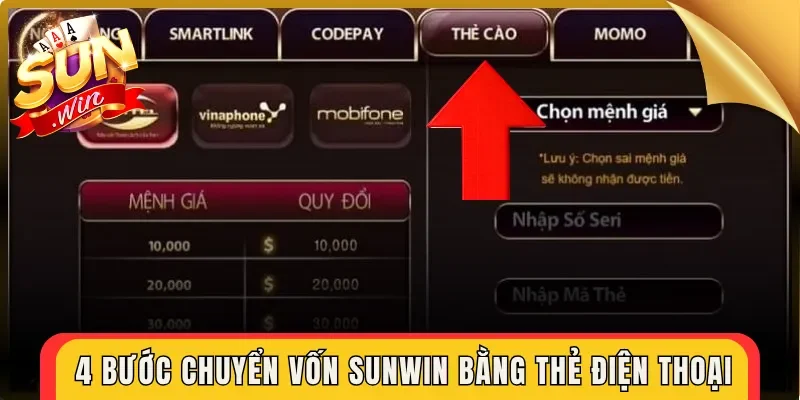 4 bước chuyển vốn Sunwin bằng thẻ điện thoại